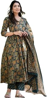 KLOSIA Women Viscose Printed Anarkali Kurta And Pant With Dupatta Set Price In India