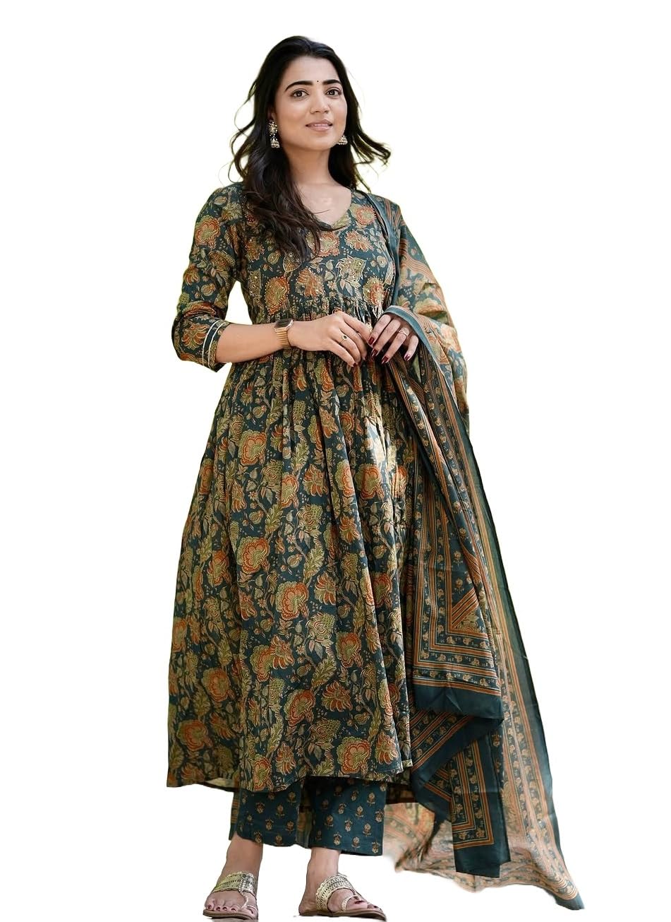 KLOSIA Women Viscose Printed Anarkali Kurta And Pant With Dupatta Set