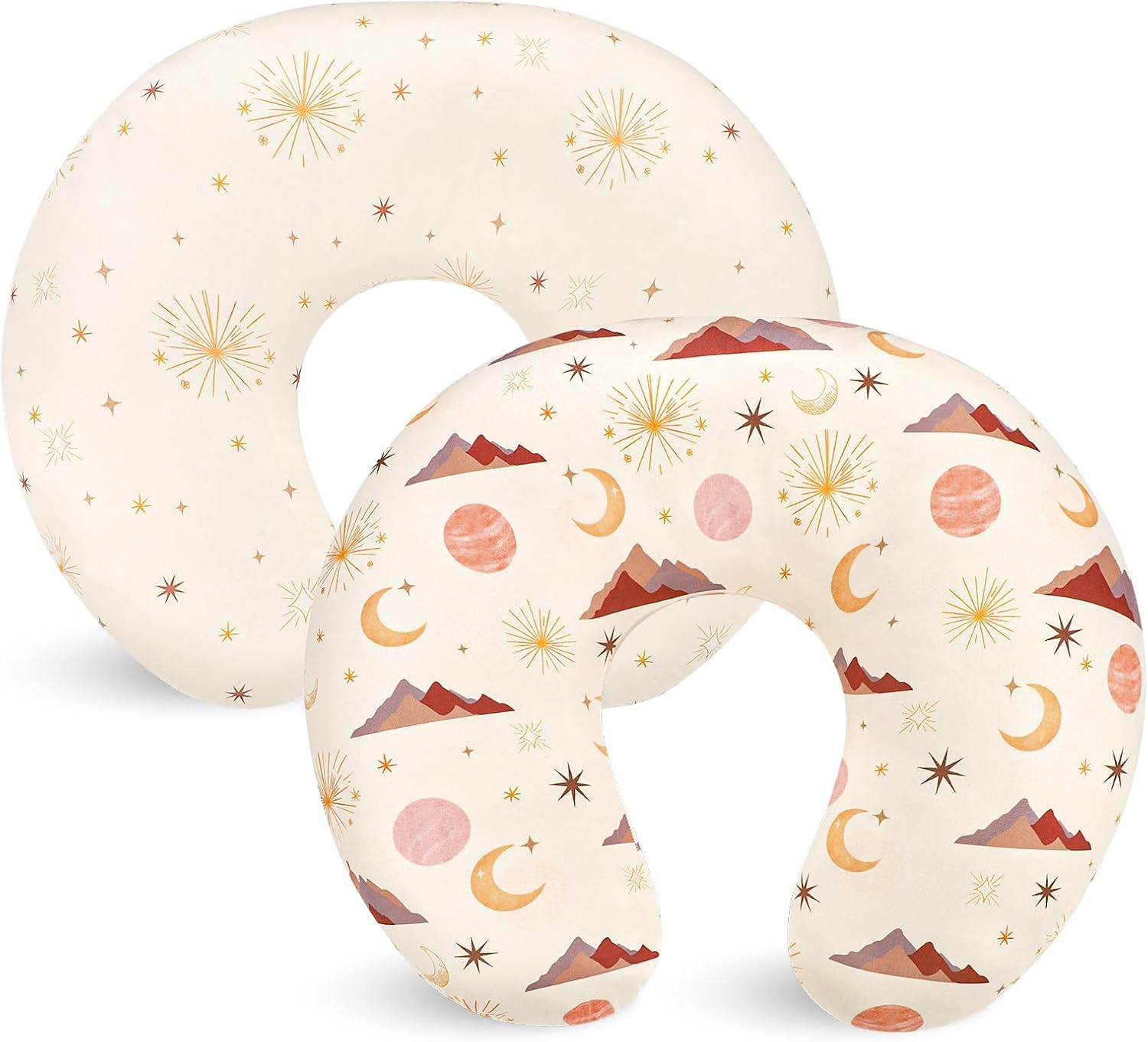 Nursing Pillow Cover 2 Pack, Stretchy Nursing Covers for Breastfeeding Pillows, Soft Nursing Pillowcase for Baby Girls Boys, Removable Slipcover for Infant Newborn, Moon(Only Cover)