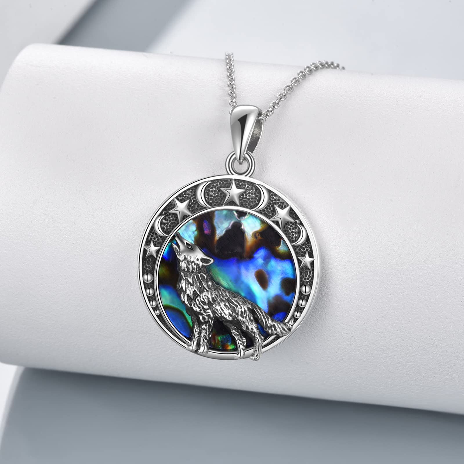 Collar de Lobo, Joyería Para Mujer, Collar con Colgante Vikingo de Luna de Plata de Ley, Regalos Para Hombres y Niñas
