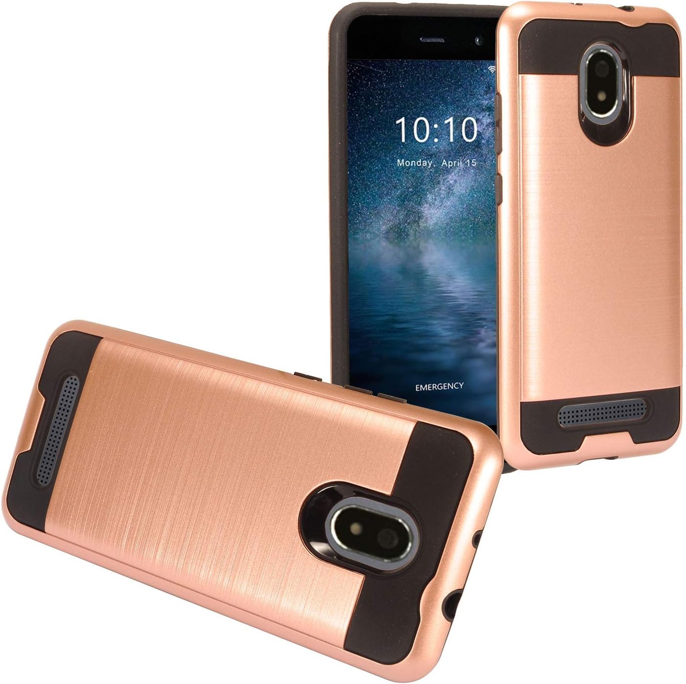 Eaglecell - Foxx Miro L590A FoxxD Miro (MetroPCS) - Brushed Style Hybrid Case + Tempered Glass Screen Protector - CS3 Rosegold