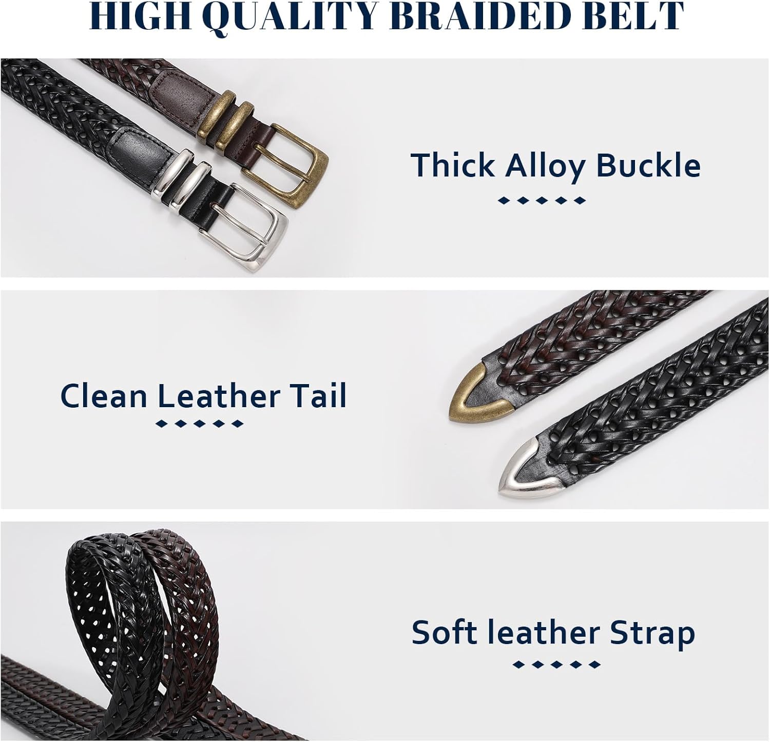 BELTROAD Braided Leather Belt for Men Casual Jeans Golf, Men's Leather Woven Alloy Buckle Hand Braided Belts Gift for Men