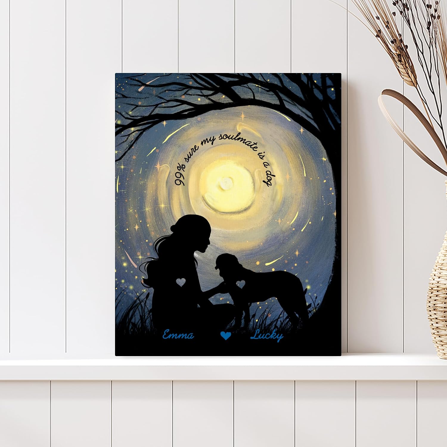 Gossby Personalized Custom Canvas 99 sure my soulmate is a dog Personalized Pet Memorial Gift for Home Decoration, Gift for Pet Lovers Dog Mom Dog Dad, Custom Dog Canvas Wall Art with Photo, Pet Lov