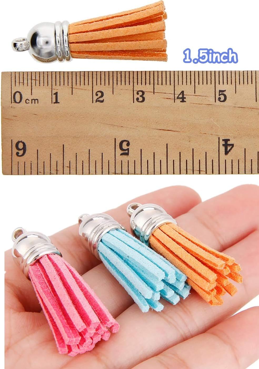 MSCFTFB 100 Pieces 1.5inch Mini Tassels Faux Suede Mala Tassel Kit for Earring Necklace Jewelry Making Garland Keychain Dreamcatcher Charms DIY Crafts (Pink)