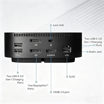 HP Docking Station for Laptop Dual Monitor and Charging G5 Bundle - HP USB-C G5 Dock 5TW10AA / 5TW10UT / 5TW10AA#ABB with 120W AC Adapter + HDMI Cable + DisplayPort Cable + USB-C Cable