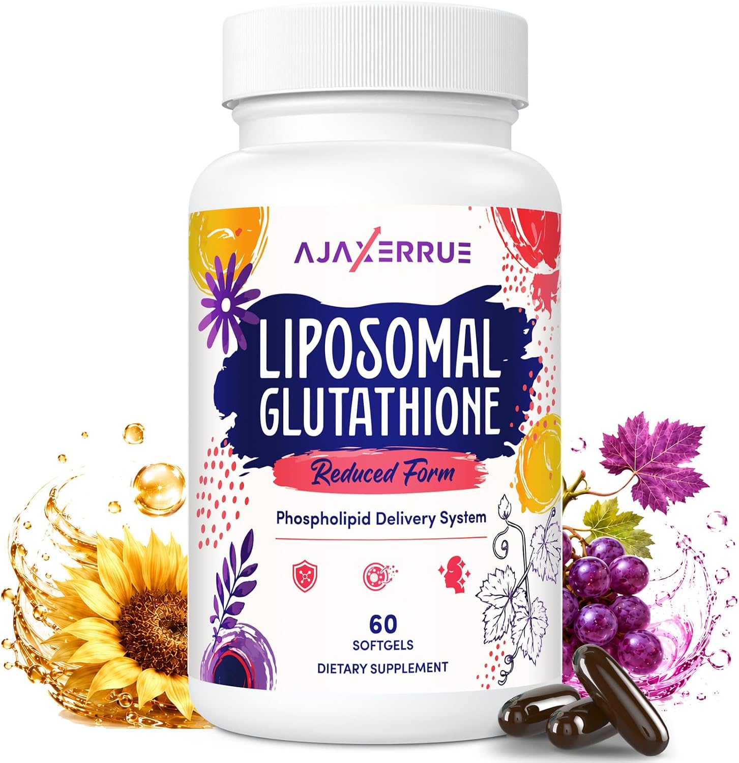 2400 mg Liposomal Glutathione, Pure Reduced L-Glutathione, 60 Softgels