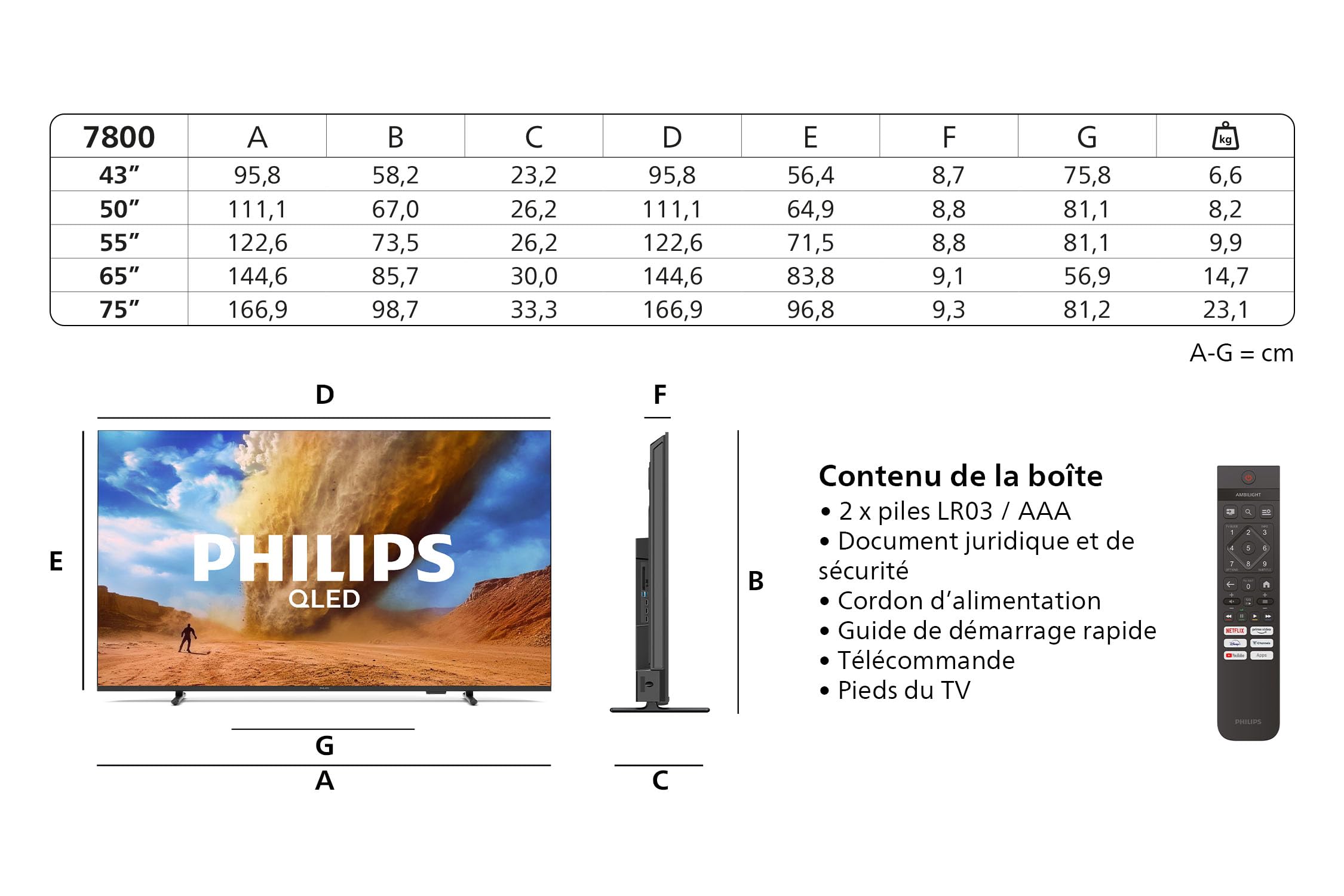 Philips 55PUS7800 4K QLED Smart TV - Écran 55 Pouces avec Plateforme Pixel Precise Ultra HD, Titan OS et Son Dolby Atmos - Compatible Alexa et Assistant Vocal Google