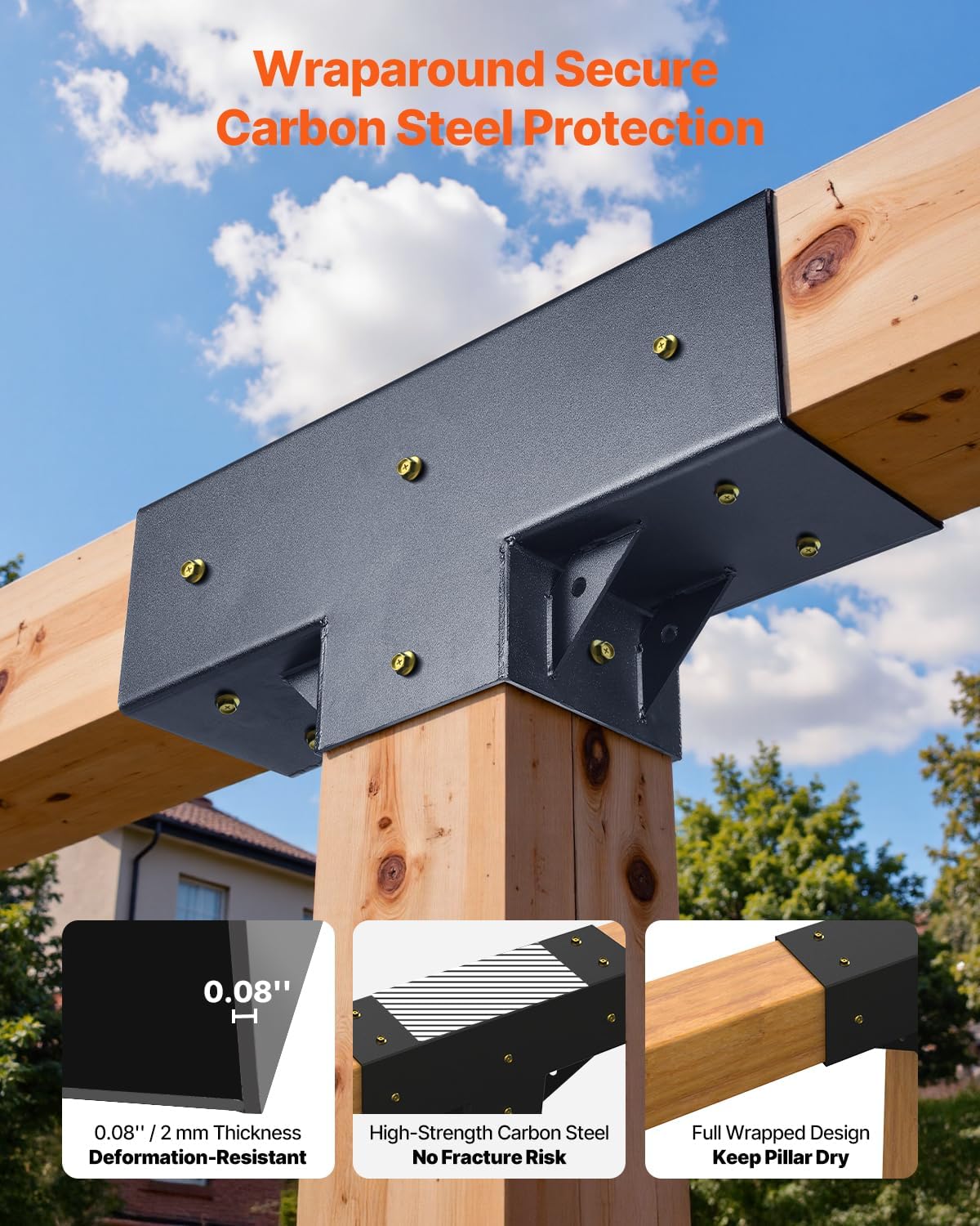 VEVOR 3-Way Pergola Brackets, 4-Pack Kit T-Shaped for 4x4 (3.5x3.5 Inch) Wood Beams, DIY Woodworking Hardware with Screws, Heavy Duty for Outdoor Gazebo Patio Party