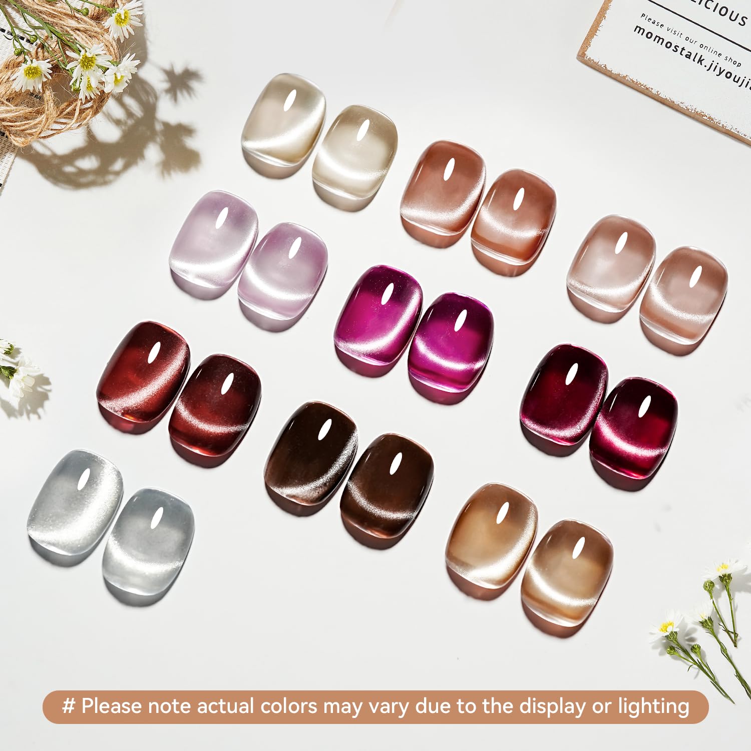JODSONE Cat Eye Gel Nail Polish Set Pink Rose Red Sliver Collection 10 Colors Holographic Sparkle Cat Eye with Base Coat Top Coat Magnet DIY Nail Art Gift - Image 4