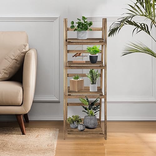 Miniatura 3 de Babion Estante de escalera de 4 niveles, estantería de escalera abierta de madera, estantería inclinada, estantería de escalera para interiores,