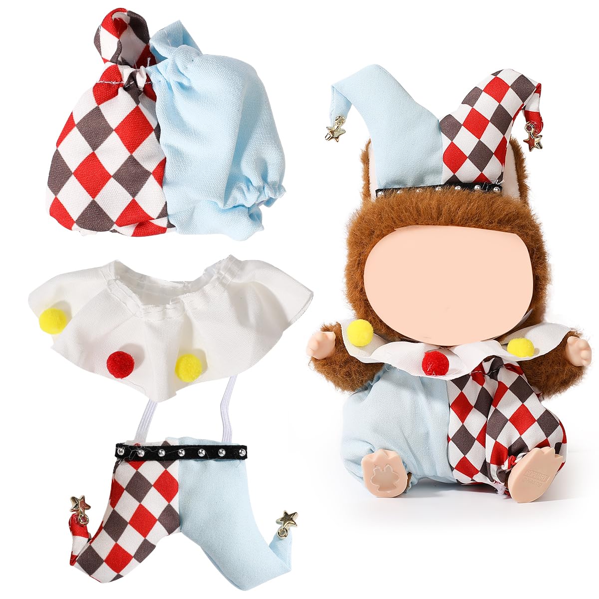 XMBYGY Doll Clothes for Labubu (for Standing/Sitting 17/15cm Plush Doll)(NO Doll)- Multiple Style Accessories Handcrafted Clothing Dress Up Included