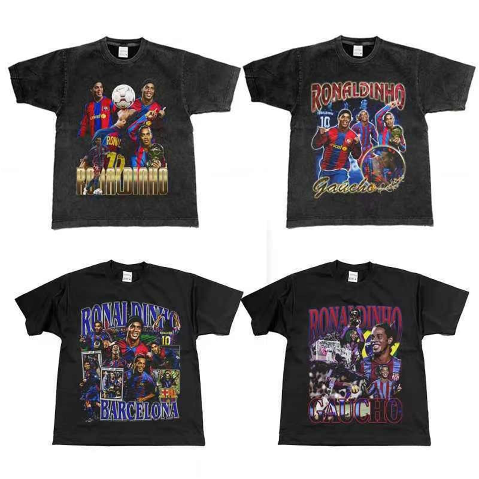 ロナウジーニョ　プリント　Tシャツ　黒　サッカー ロナウジーニョ プリント 半袖 Tシャツ 黒 Sサイズ サッカーの