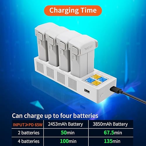 Miniatura 3 de Hanatora Hub de carga bidireccional LCD para DJI Mini 3, Mini 43 Pro batería, carga cuatro baterías en secuencia, cargador de pantalla accesorios