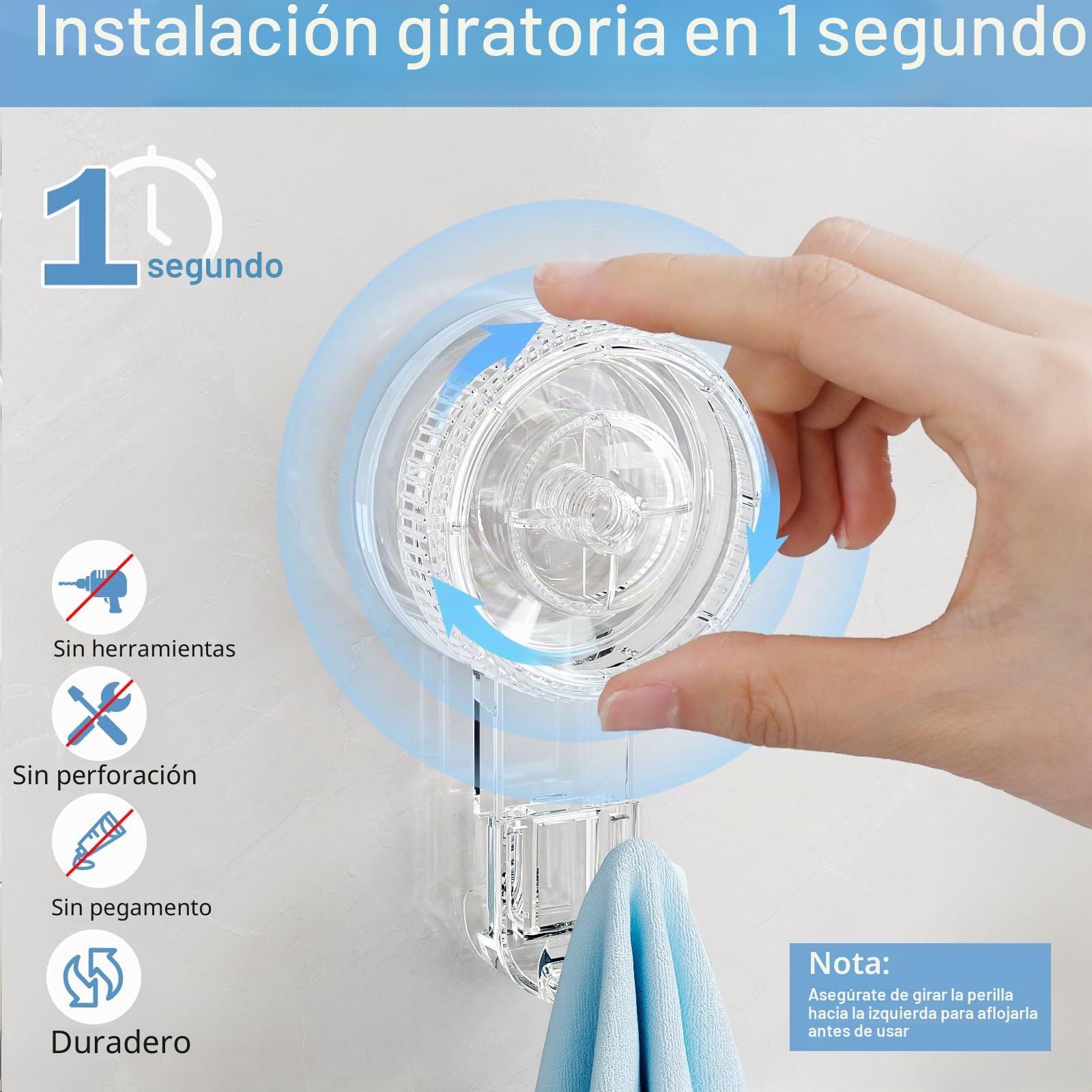 Luxear Ganchos Ventosa de Baño para Toallas 6 Piezas Colgador Ventosa | Perchero Ventosa Giratorio para Toallas Albornoz, Percha Resistentes para Cocina Baño Pared Azulejos Vidrio, Transparente
