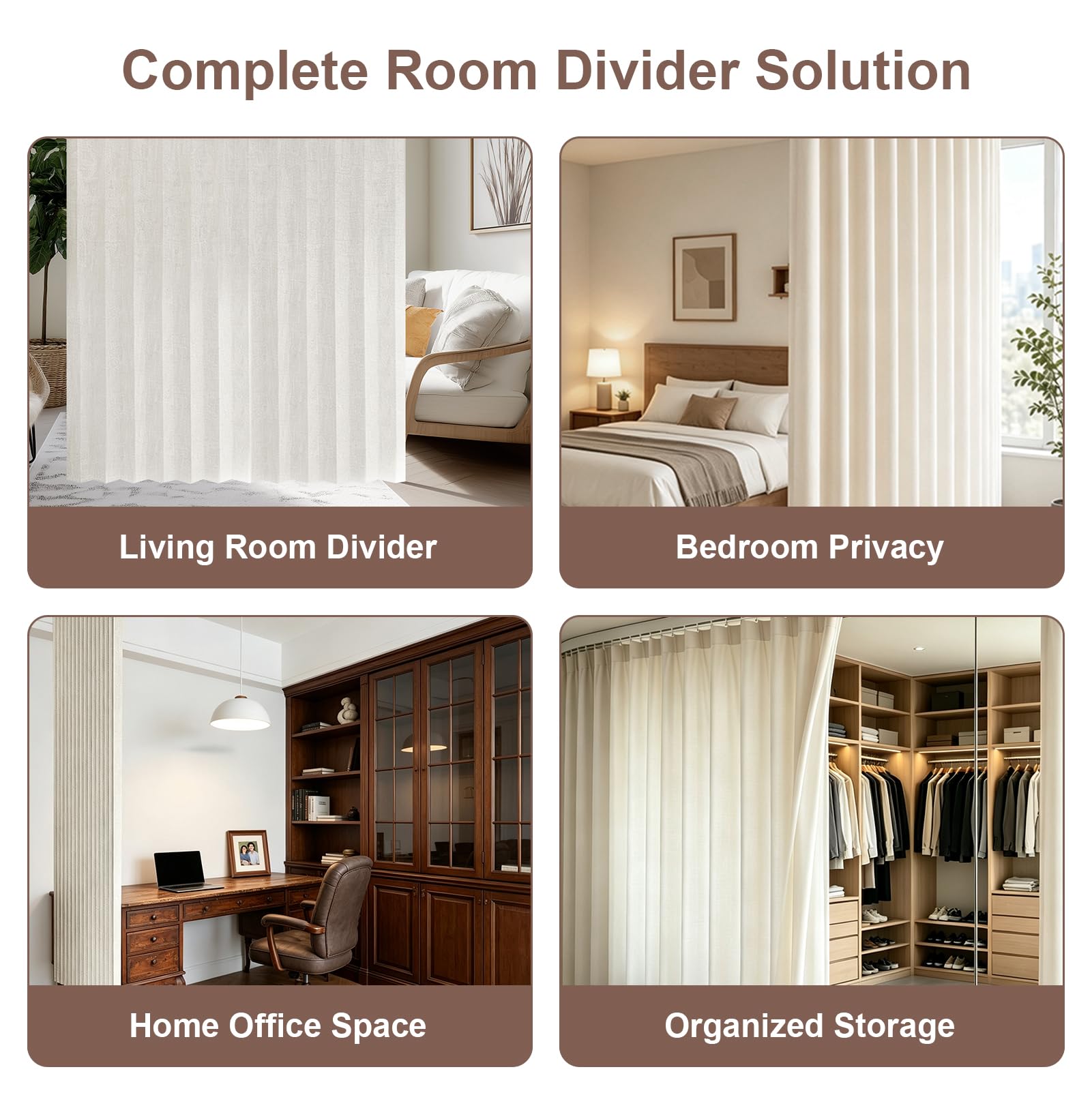 Rideau Séparation Pièce avec Rail Flexible 270cm, Séparateur de Pièce Beige | Séparez Facilement Votre Espace avec Rail Plafond Flexible, Rideau 254x213cm, pour Chambre, Salon, Bureau et Dressing