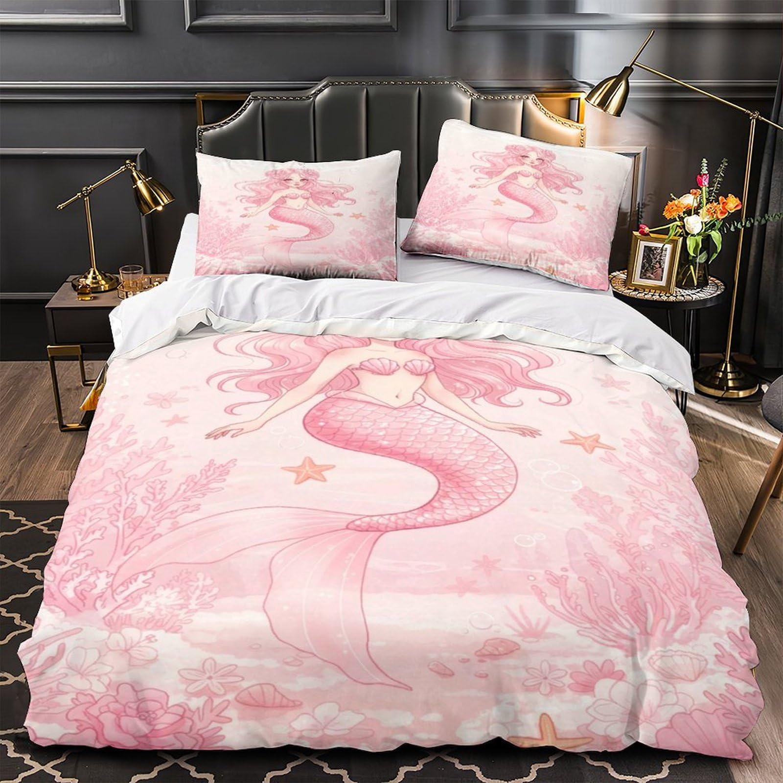 Housse de couette fleur de lotus rose 220x240 cm King en microfibre pour lit deux personnes