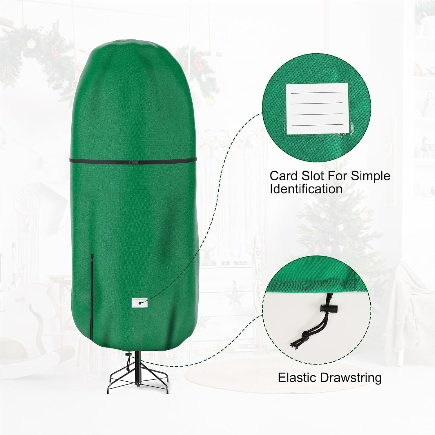 QUQUQ Artificial Xmas Tree Bag Upright Christmas Tree Storage Cover Oxford Fabric with Zipper and Adjustable Christmas Tree Organizer(Green,271cm)