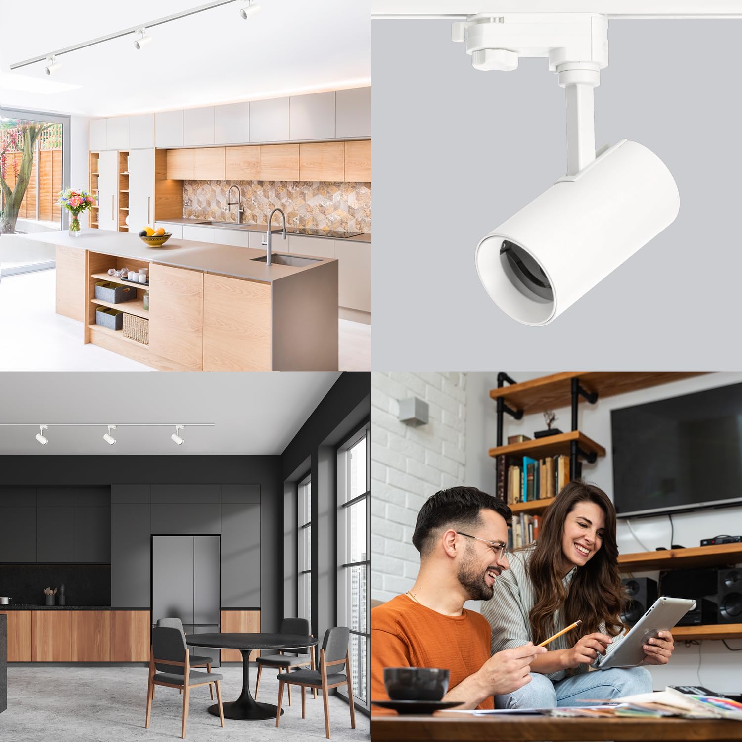 3-Phasen-Schienen-Set NEXTRACK - Schienensystem Komplett-Set mit 6x GU10 Spots und 1m+2m Schiene + Stromversorgung + Kappe + gerader Schalter (Weiß, Schiene 1+2 Meter gerader Stecker)