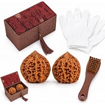 Wenwan Walnut, Wenwan Walnuts with Cleaning Brush, Gloves, and Storage Box, Traditional Wenwan Walnuts for Hand Exercise, Focus, and Collectible Display