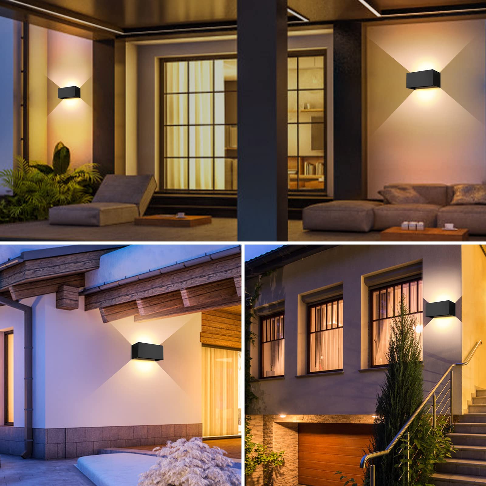 ENCOFT 2pcs 24W Aplique Pared Exterior Interior Moderno Lampara Exterior Ángulo de Luz Ajustable en Aluminio Apliques de Pared de LED Escaleras Impermeable IP65 Blanco Cálido 3000K Negro