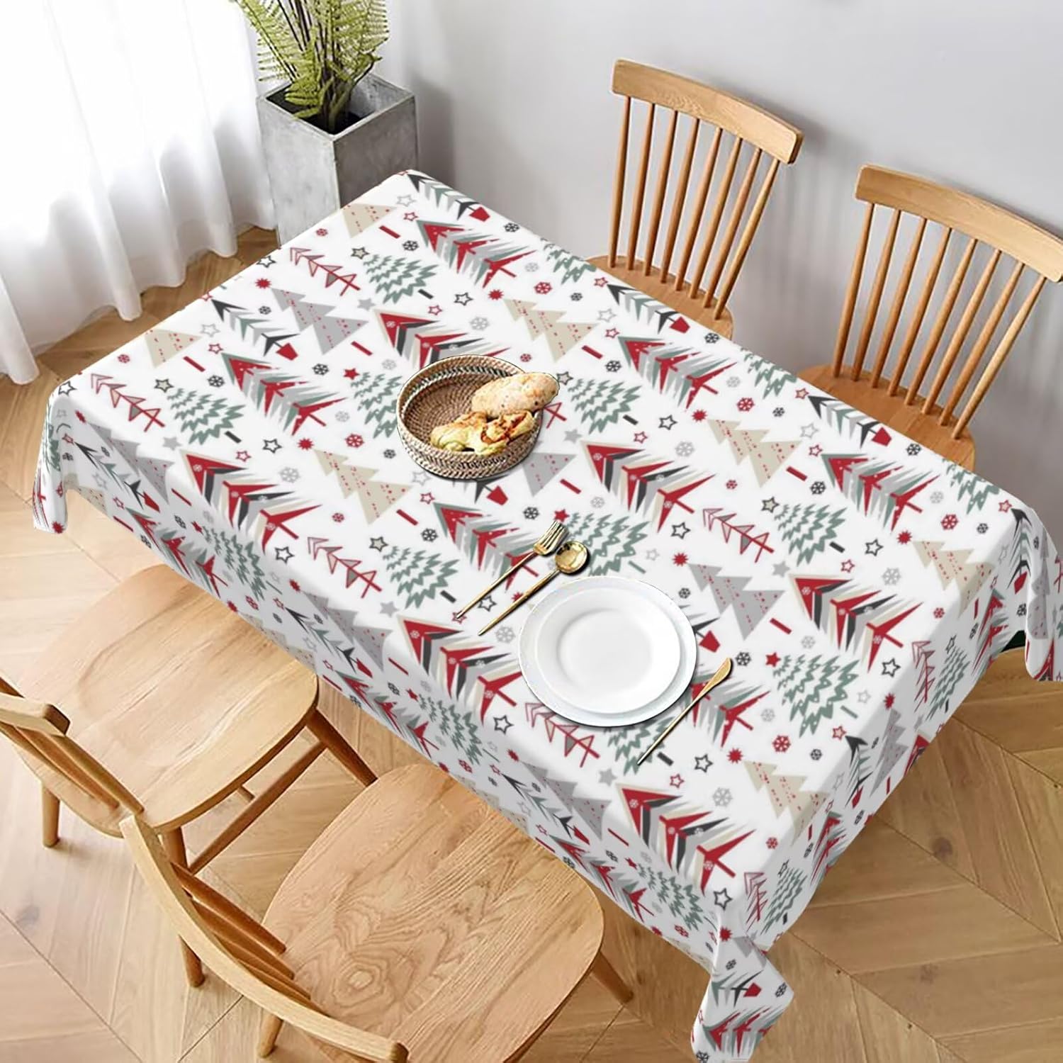BETGINY Merry Christmas Tablecloth 60 x 104 Inch Rectangle Colorful Christmas Trees Table Cloth Washable Holiday Winter Table Cover for Kitchen Party Picnic Dinner Indoor Outdoor Decor