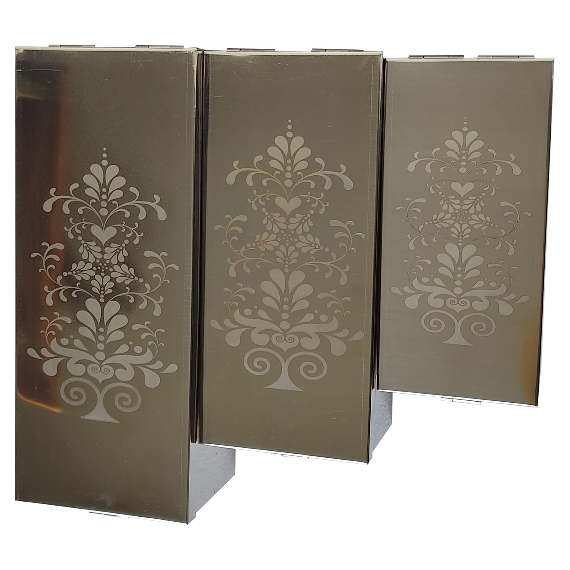 GinoSet® Stainless Steel safe Locker Boxes For Cash Peti Pooja Jewellery set Box (Multi_Pack of 3) Size -8 Inch, 10 Inch, 12 Inch With Laser Printed Tree 4