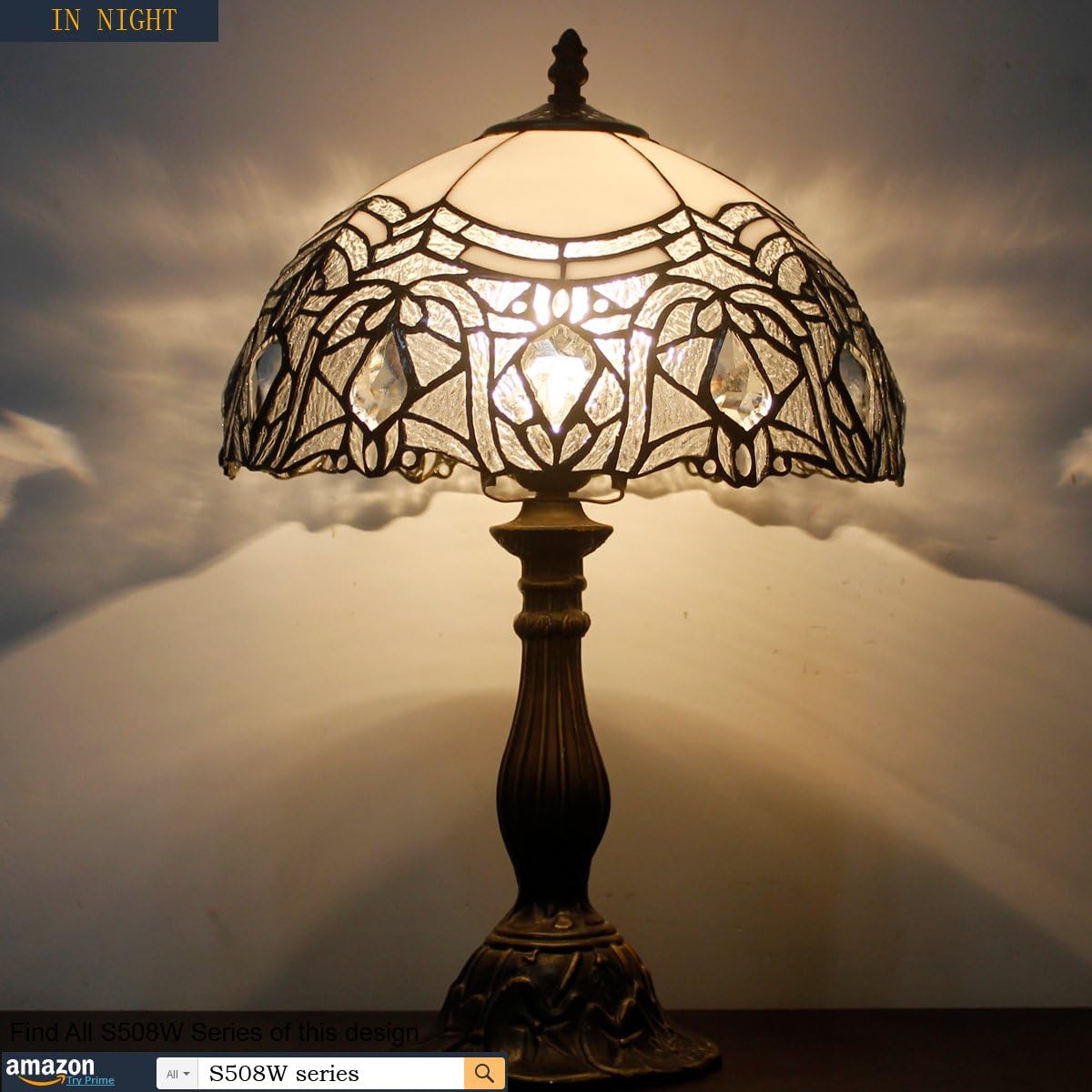 60% Off Discount Tiffany Lamp Table White Stained Glass Bedside Lamp Living Room Bedroom Luxurious Desk Reading Light 18 Tall Coffee Bar Library Banker Memory Sympathy Vintage Victorian WERFACTORY LED Bulb Included