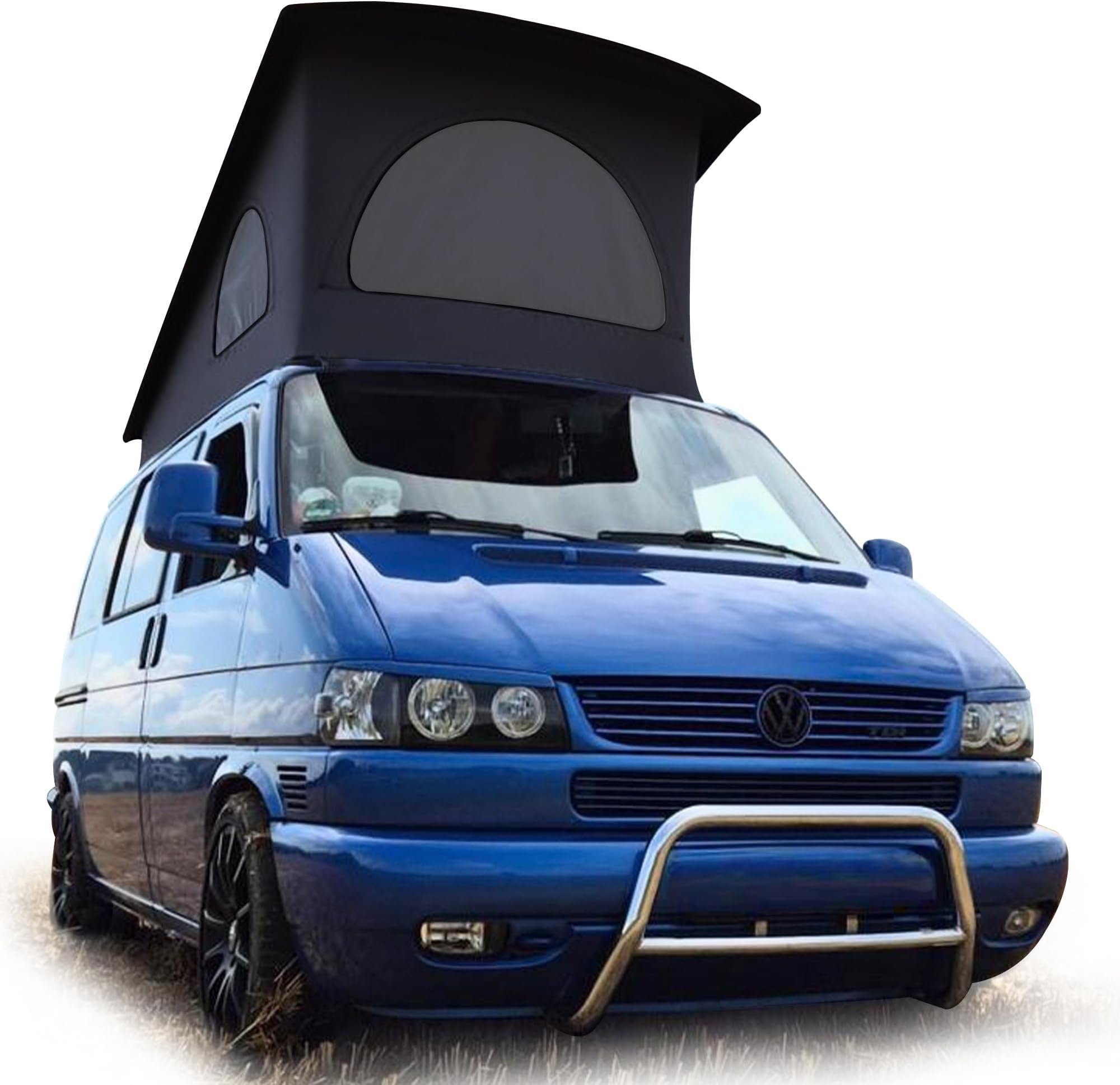 Roof Top Tent Camping 3 Window Roof Tent Pop Top Camper Black Canvas Compatible with VW T4 Eurovan Weekender Short Wheel Based SWB Camper - Grey Mosquito Net, 2 Person Rooftop Tents