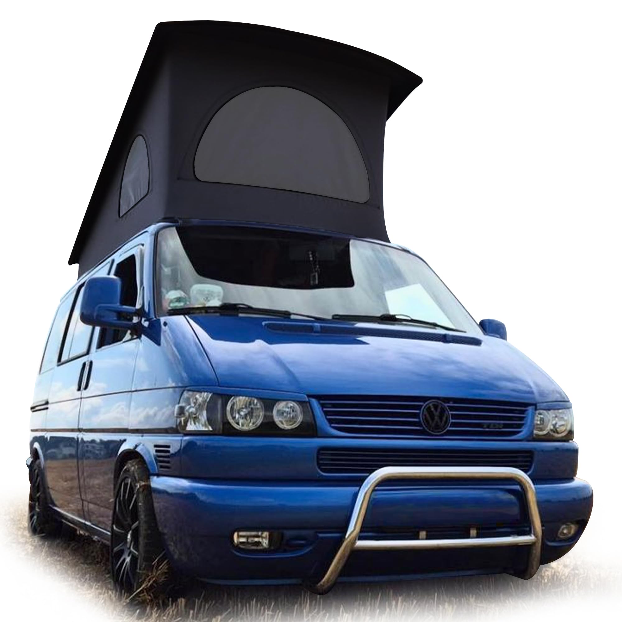 VanagonManiac Eurovan Weekender 3ウィンドウ ポップトップ キャンバス SWB 交換用 キャンピングカー テント (グレー モスキートネット ブラック)