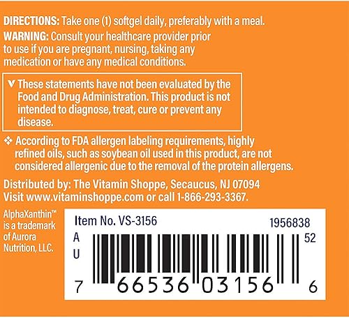 Vista 4 de The Vitamin Shoppe Ingrediente de la marca Astaxantina (Solasta) 12 mg (30 cápsulas blandas)