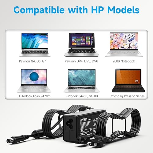 Miniatura 3 de Cargador para portátil de 65 W compatible con HP Pavilion G6 G7 DV7 DV6 DV5 DV4 G72 G71 G60 G61 G62 DM4, EliteBook 8440P 8460P 8460W, Probook 4320S