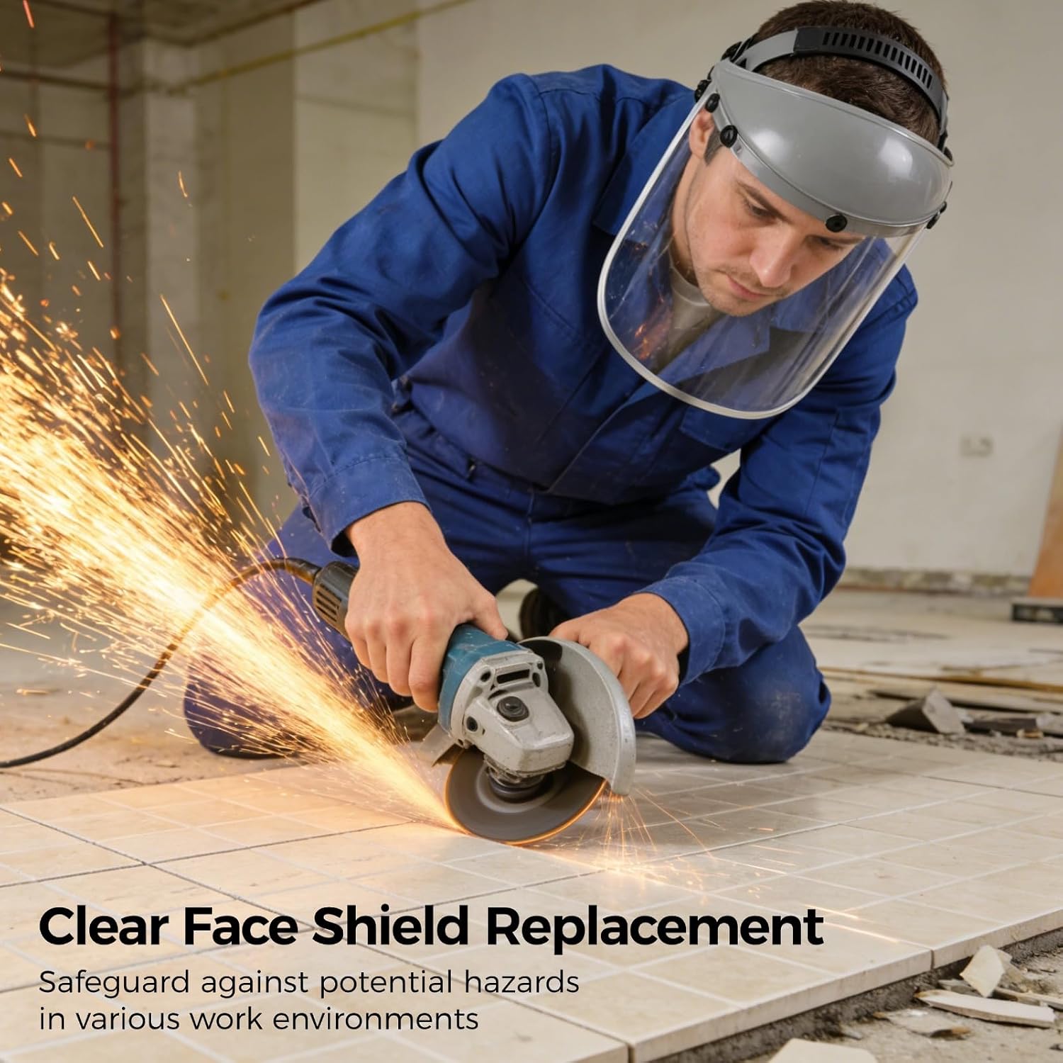12 Pcs Clear Face Shield Replacement, 15.5 x 7.9 in Safety Face Shield Visors, Splash & Impact-Proof, Full Face Coverage for Grinding, Cutting, Weed Eating