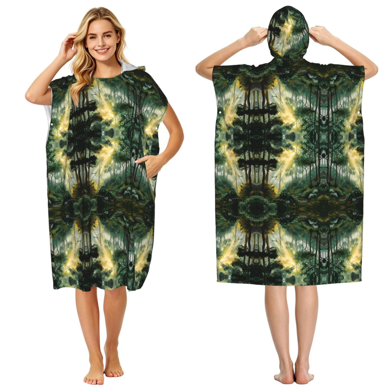 Poncho à capuche en microfibre Sunshine Forest pour adulte serviette de bain pour le surf d'été