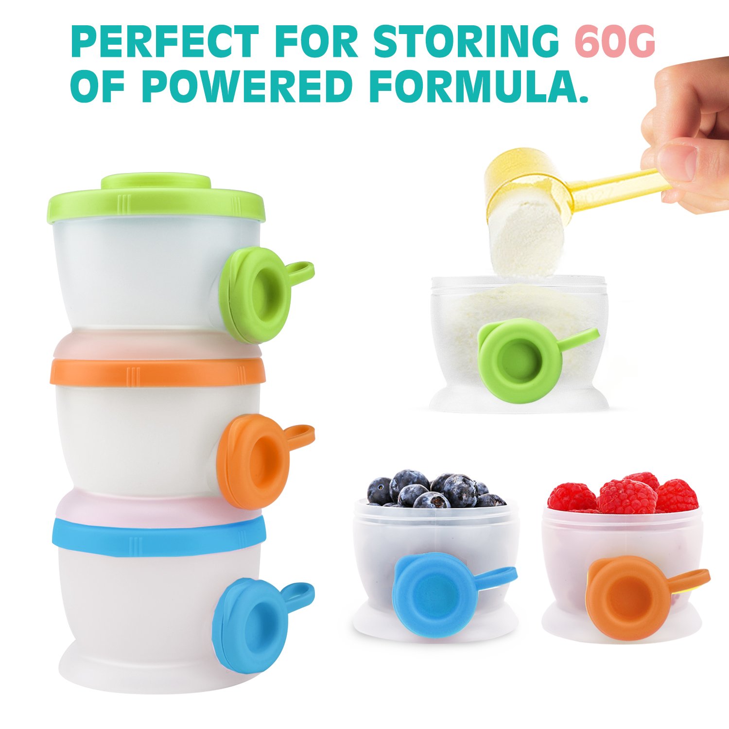 Zooawa Baby Formula Dispenser, Non-Spill Stackable Milk Powder Formula Container and Snack Storage for Travel, BPA Free, 3 Compartment, Medium Color