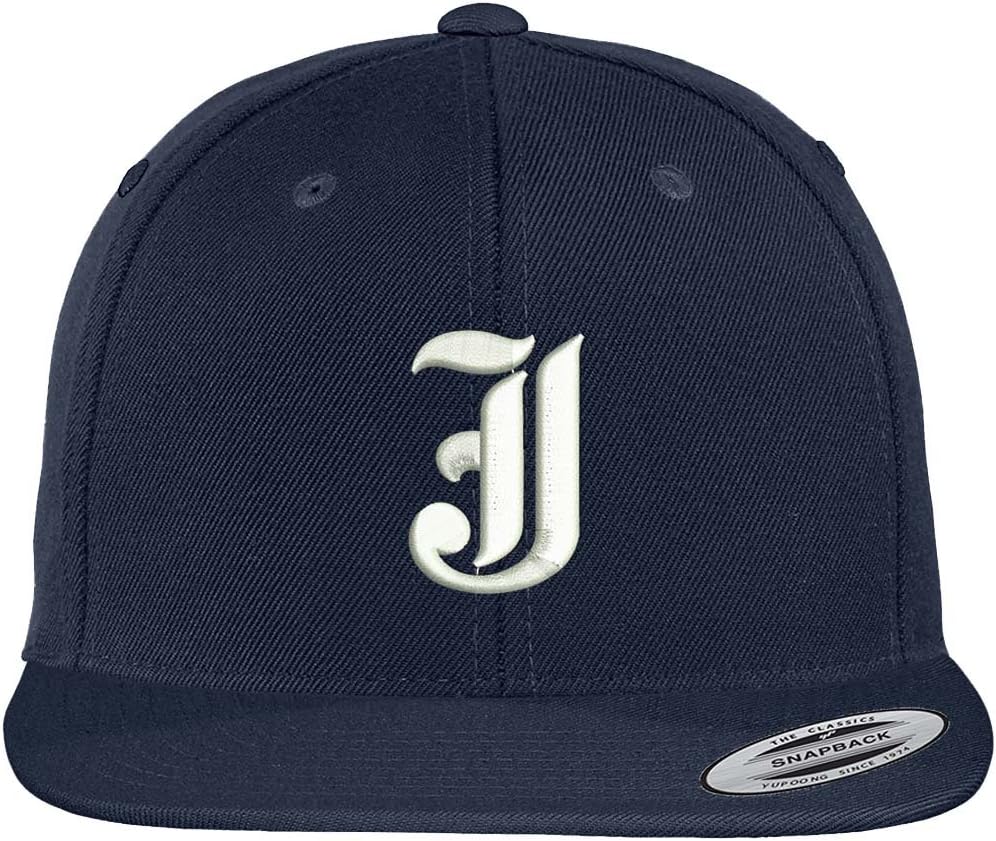 Trendy Apparel Shop Old English J Embroidered Flat Bill Snapback Cap