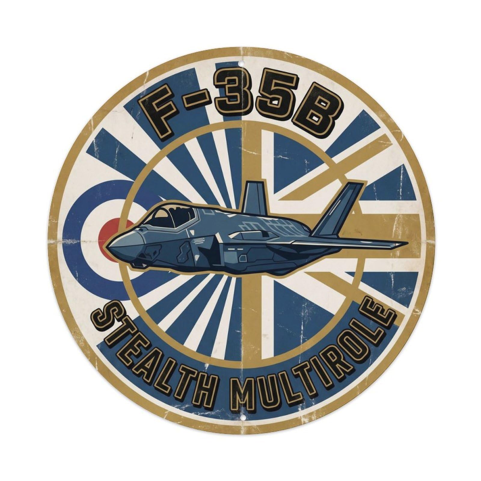 F-35B Lightning STOVL Stealth Fighter Aircraft Approach Metal Tin Sign Plaque Wall Decor for Cafe, Man Cave, Club Bar, Office, Home Garden Round Metal Poster 8x8Inch