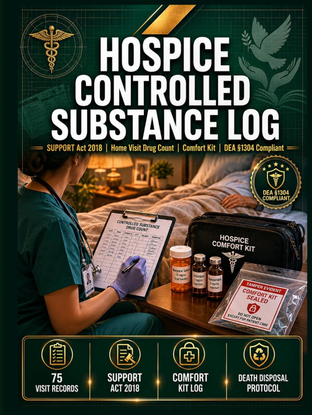 Hospice Controlled Substance Log: DEA 21 CFR 1304 & SUPPORT Act 2018 Compliant | Home Visit Drug Count, Comfort Kit Seal Verification, On-Site ... Death Protocol for Inpatient Palliative Care