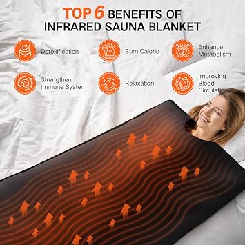 Low EMF Portable Infrared Sauna Blanket,Crystal Therapy Home Relaxation, Adjustable Timer 20-60 Min, 95-167F Temp Range, 6 ft x 2.95 ft, Durable PU Leather Cover