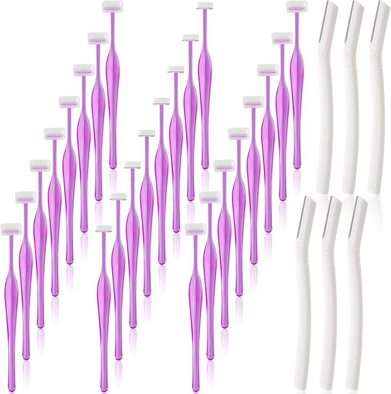 ANCIRS Kit com 30 lâminas modeladoras de sobrancelhas em formato T, aço inoxidável, 24 roxas e 6 brancas