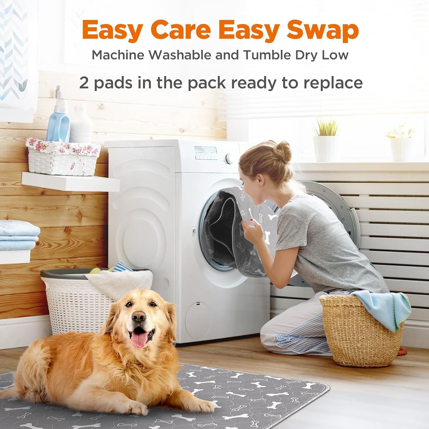 Washable Pee Pads for Dogs, 2 Pack Large Reusable Puppy Pads, Non-Slip Waterproof Dog Mats for Floors Fast-Absorbent Whelping Pad, Pet Playpen Mat for Crate or Indoor Use