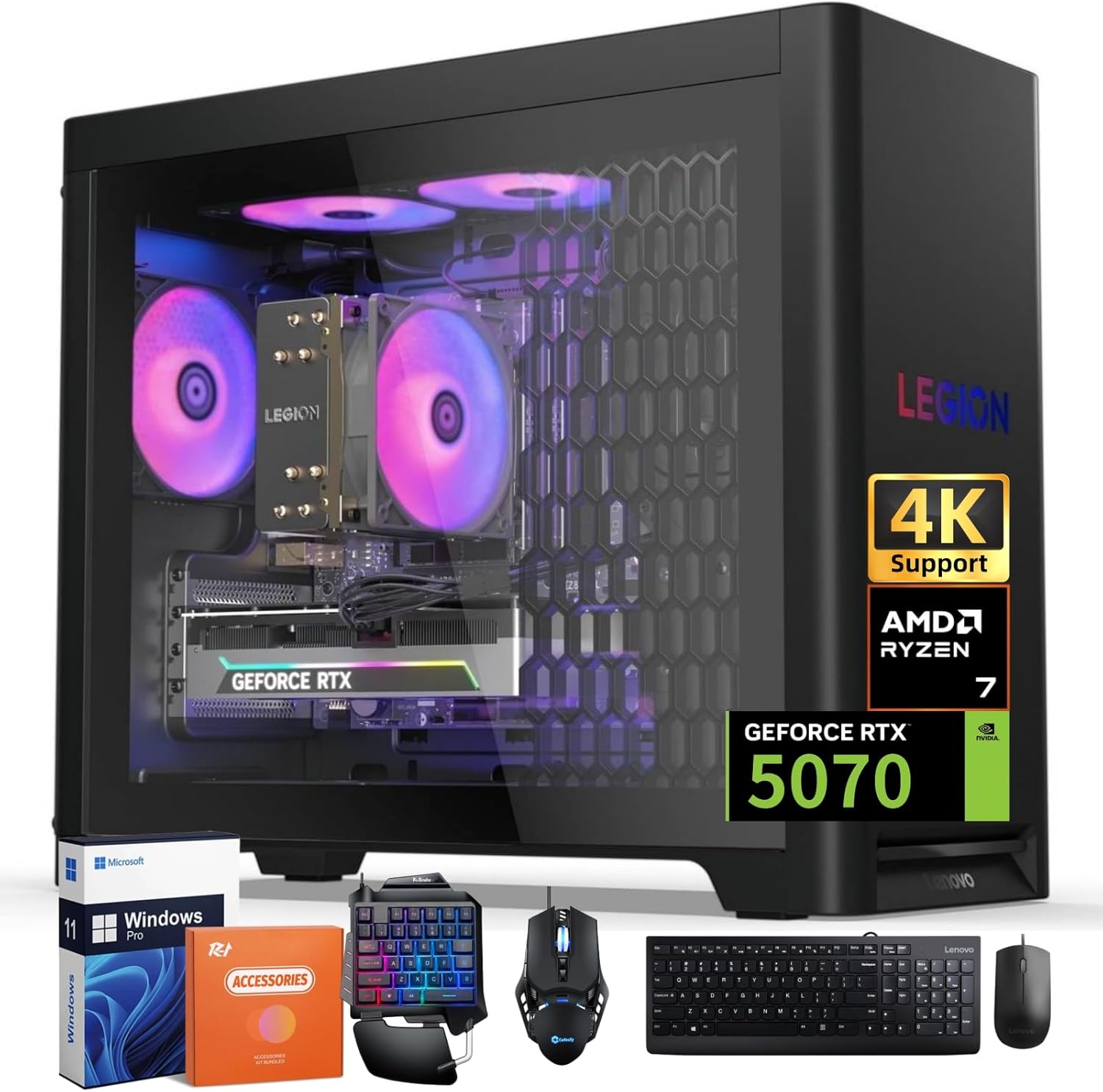 Lenovo Legion Tower 5 (2025) Gaming Desktop Computer 30L, NVIDIA RTX 5070 12GB GDDR7, AMD Ryzen 7 7700X (Up to 5.4GHz), 64GB DDR5 5600MT/s, 4TB SSD, ARGB Fans, Windows 11 Pro, Accessories Lenovo Legion Tower 5 (2025) Gaming Desktop Computer 30L, NVIDIA RTX 5070 12GB GDDR7, AMD Ryzen 7 7700X (Up to 5.4GHz), 64GB DDR5 5600MT/s, 4TB SSD, ARGB Fans, Windows 11 Pro, Accessories