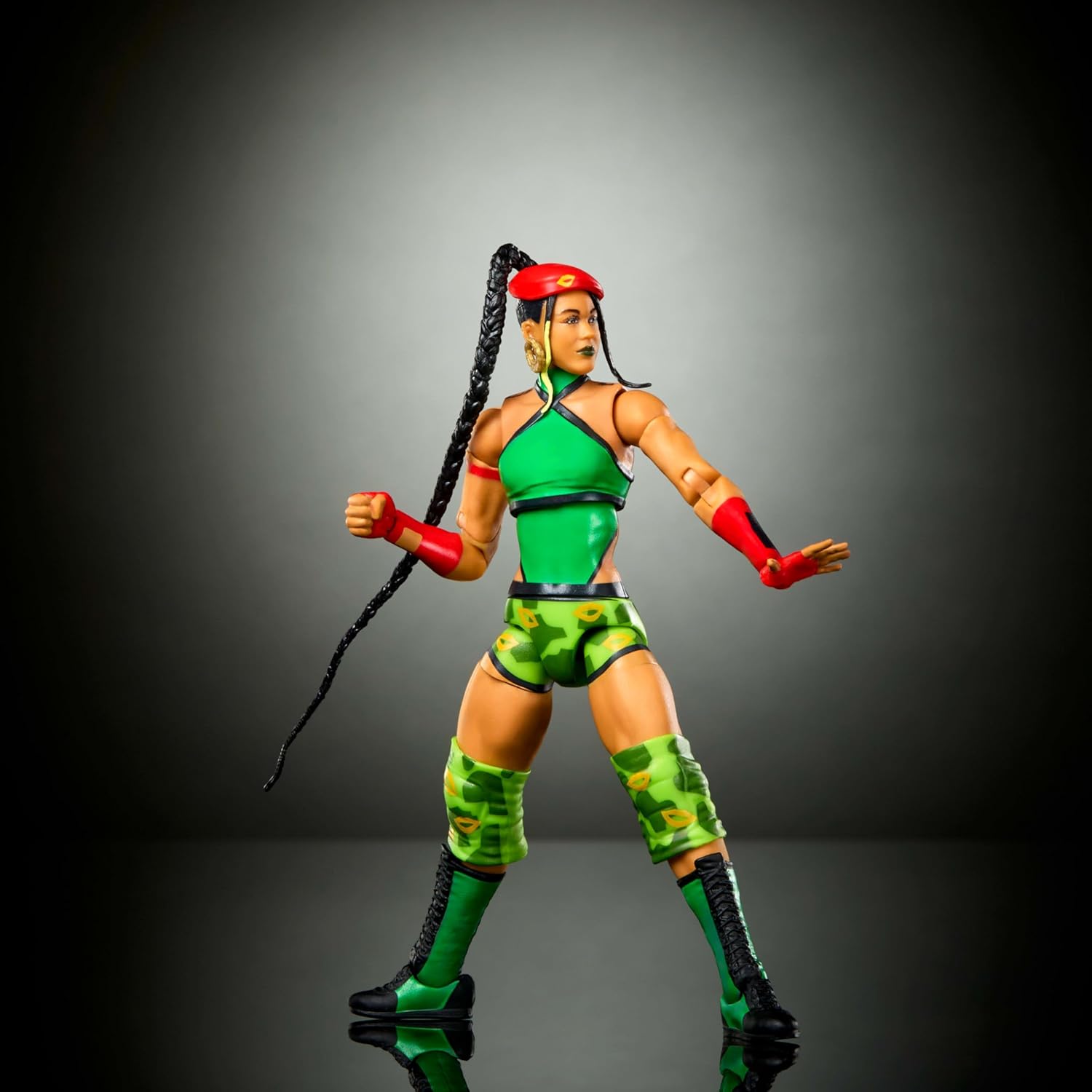 WWE Bianca Belair As Cammy x Street Fighter Cross Over Mattel Elite Collection Action Figure & Accessories, 6-inch Toy Collectible Mashup Set JLD76
