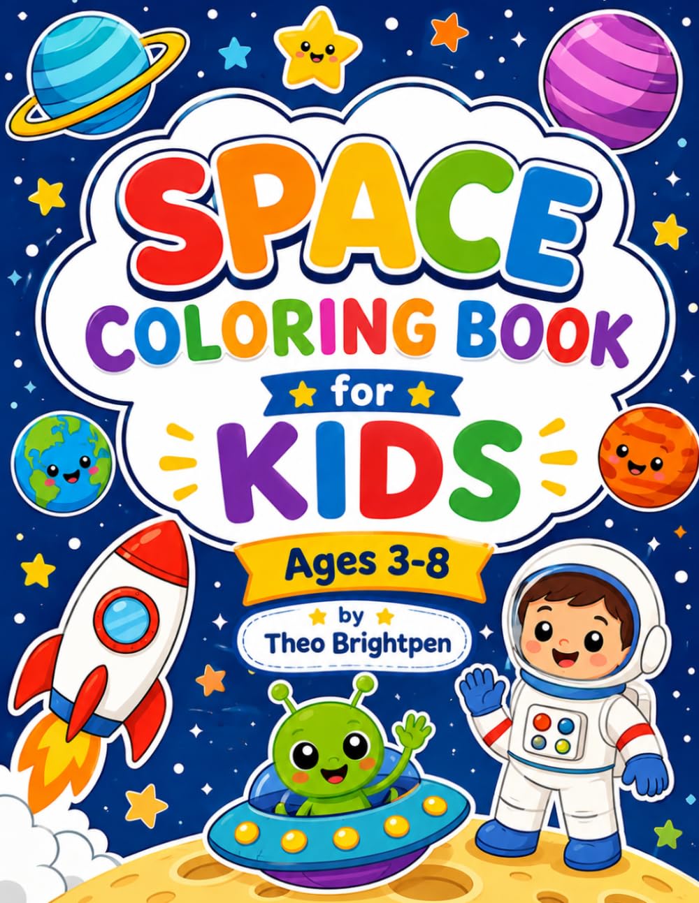 Space Coloring Book for Kids Ages 3-8: 40 Big & Bold Rockets, Planets & Astronauts to Color | Simple Easy Pages for Toddlers, Preschool, Boys & Girls