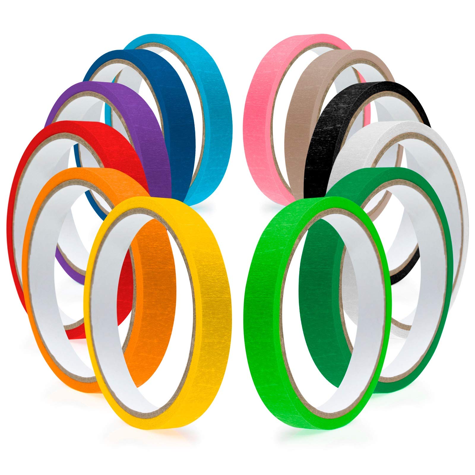 Masking Tape Painters Colored Decoration - 12 Pack Set Painter’s Tapes Color Craft Art Paper for Painting Decoration Rainbow Painter Rolls - Kids DIY Decorative Colorful Arts Crafts School Classroom
