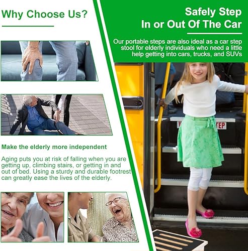Miniatura 6 de StrongTek Taburete de un solo paso para adultos con superficie de goma antideslizante, elevador portátil de madera individual, capacidad de carga de