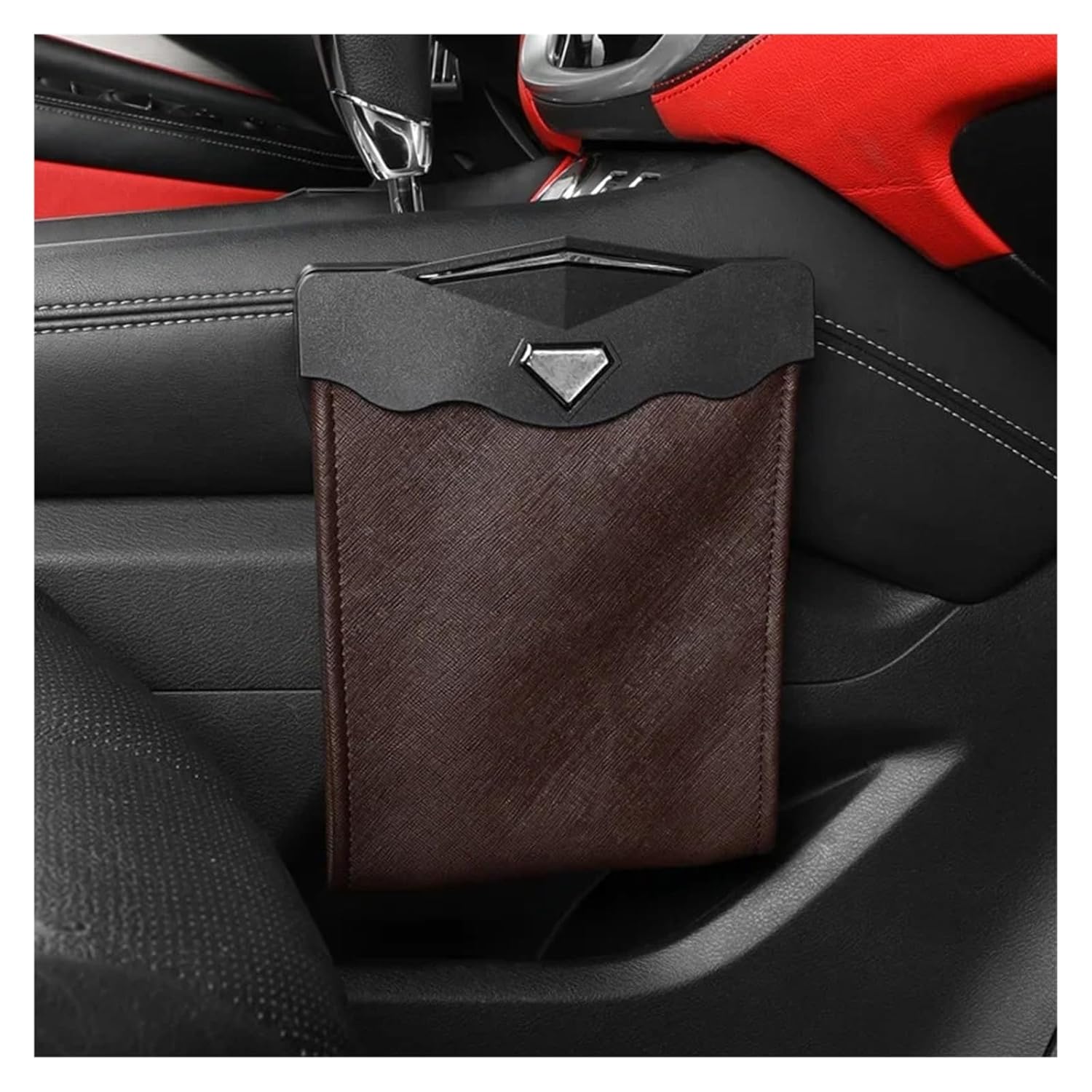 Car Trash Can Front-Row Hanging Garbage Bin Pu Leather Foldable Storage Co-Pilot Trash Bag Organize Interior Accessories(Beige)