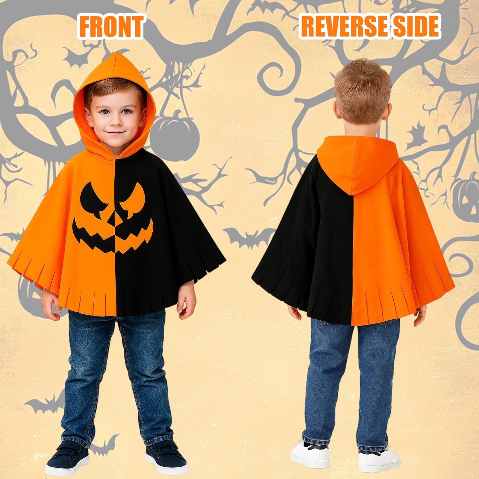 Pumpkin Costume Kids,Halloween Costumes for Kids,4 Set Include Pumpkin Cloak Socks Glasses and Bags,Girls Boys Costume for Carnival for 14+ Years Old - Image 3