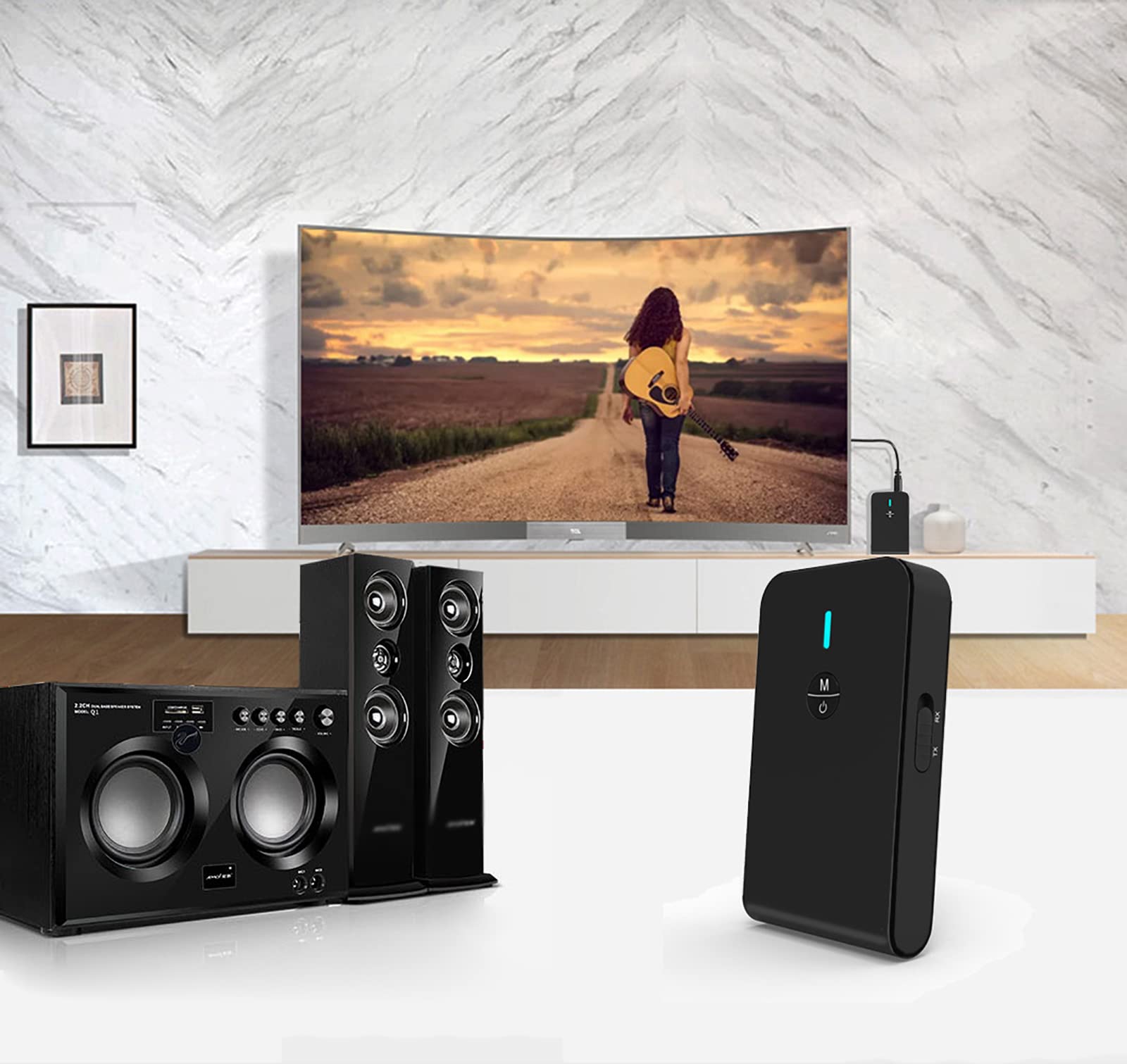 Trasmettitore Bluetooth, Adattatore Audio Wireless 2 in 1 con Cavo Audio Digitale da 3,5 Mm, Ricezione Bluetooth, Bassa Latenza, per TV/Lettore MP3/PC/auto/altoparlante/home Theater
