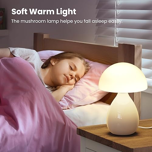 Miniatura 5 de Lámpara de seta pequeña luz de mesa vintage, mini lámpara moderna mesita de noche LED, pequeña luz regulable para dormitorio, sala de estar, base de