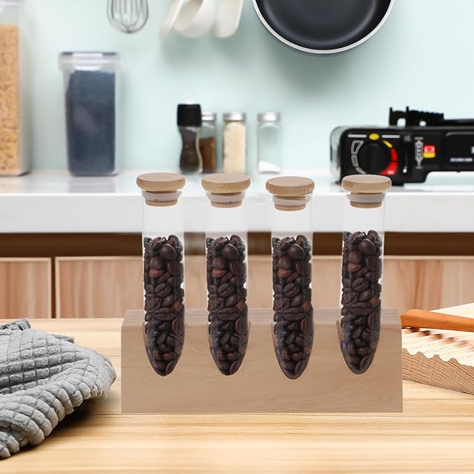 Set de 4 Tubos de Vidrio para Almacenar Café con Soporte de Madera miniatura 6